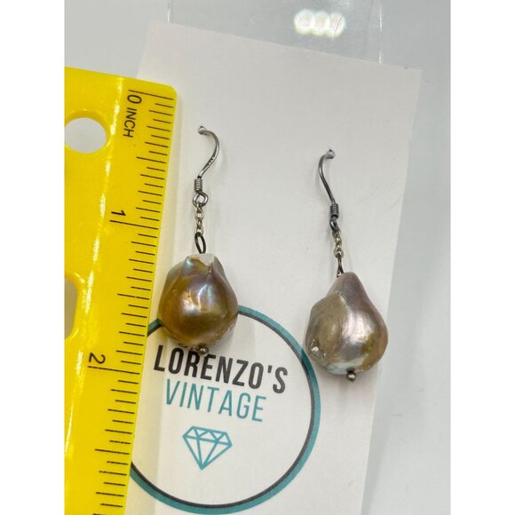 Baroque Pearl Dangle Earrings with Sterling Silver Hooks Dangling Earrings - Picture 6 of 6